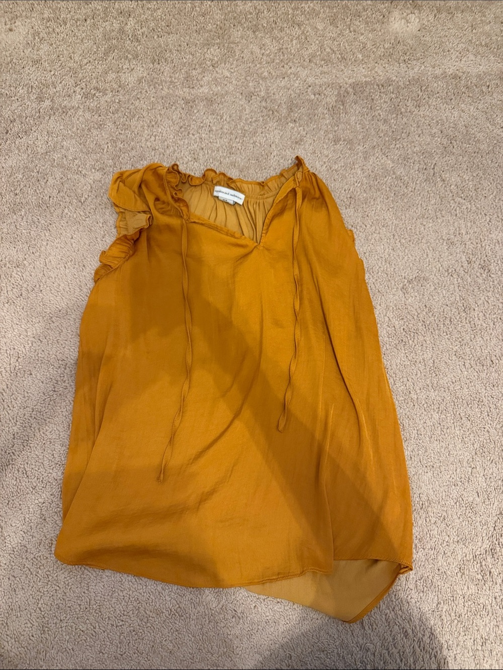 cupcakes & cashmere Mustard Ruffle-Trim Sleeveless Camisole